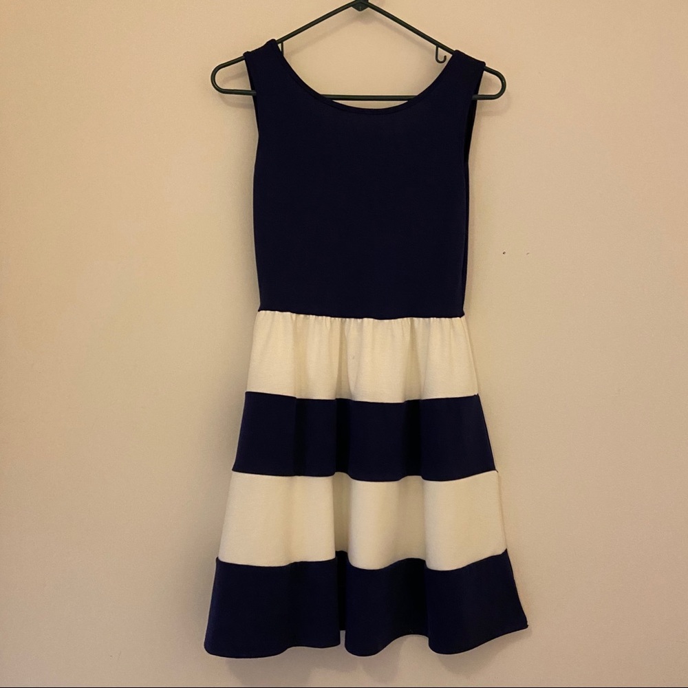 Navy and white striped dress